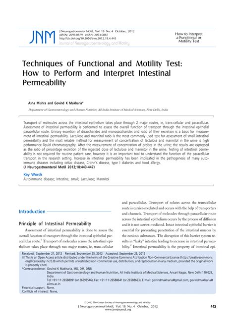 the intestinal permeability ip assessment is a noninvasive test procedure|Techniques of Functional and Motility Test: How to Perform and .